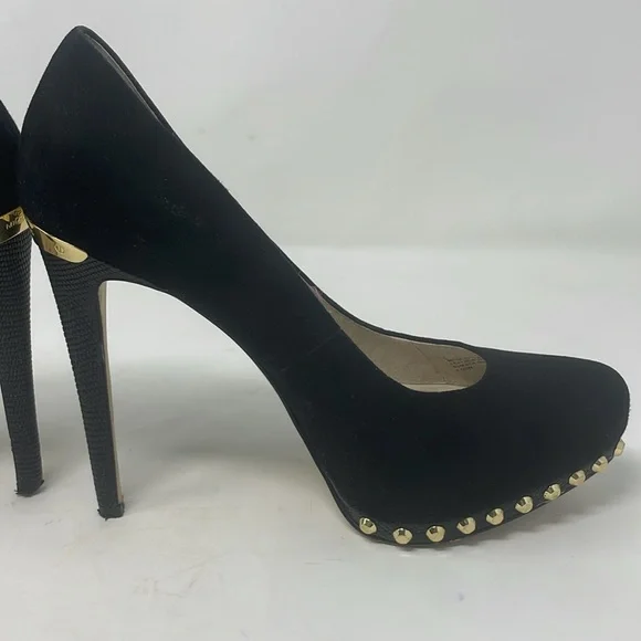 Michael Kors Black Suede Pumps with Gold Accents Size 7.5 Excellent Condition - Picture 11 of 16